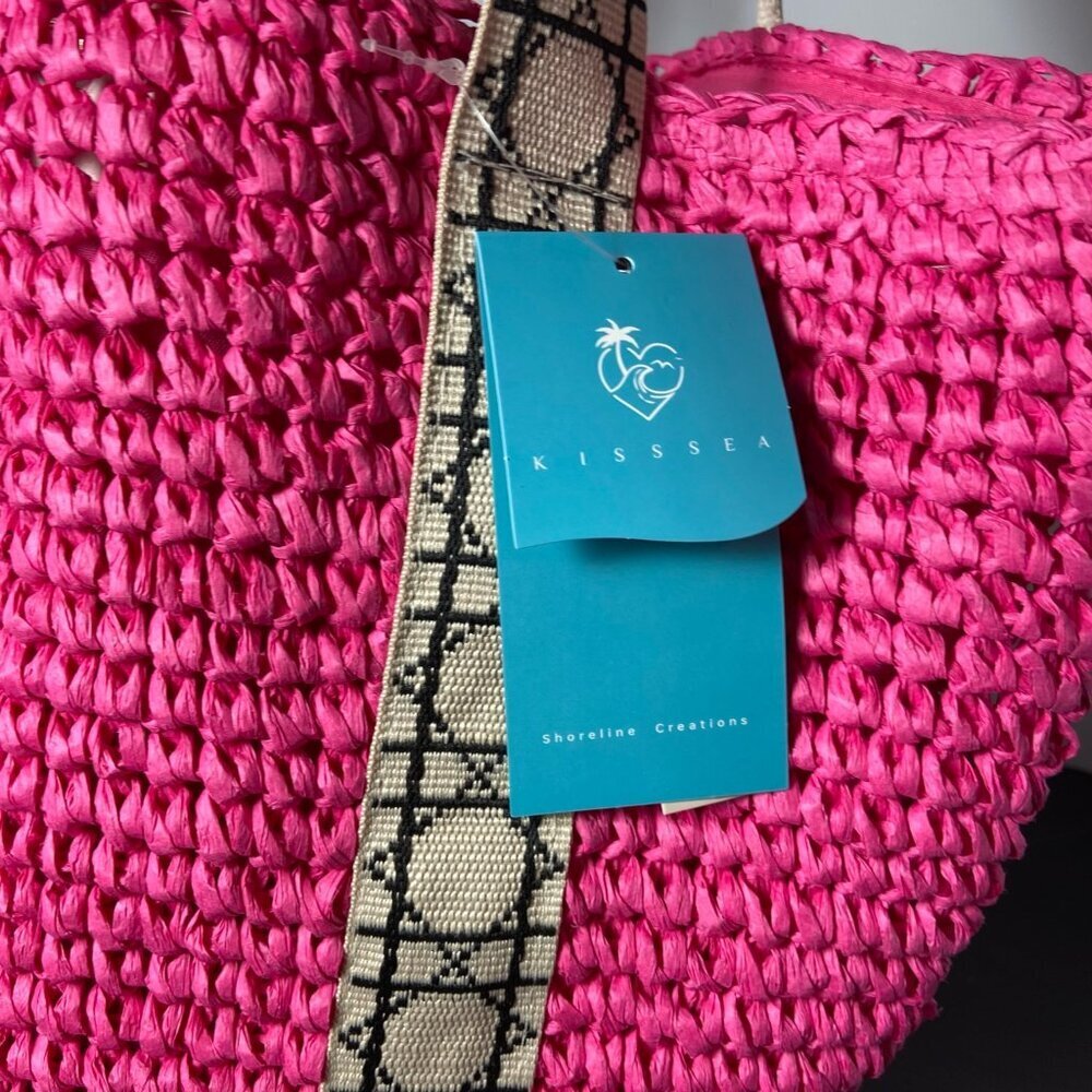 💐 KISS SEA Woven Straw Tote – Pink - NWT - Picture 2 of 10